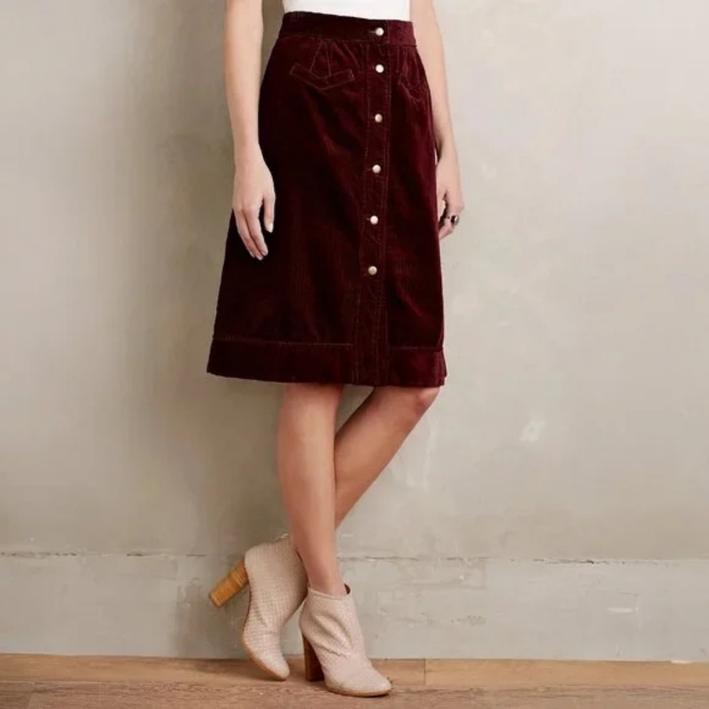 Anthropologie Holding Horses Brand Corduroy Snap Up Skirt - 2